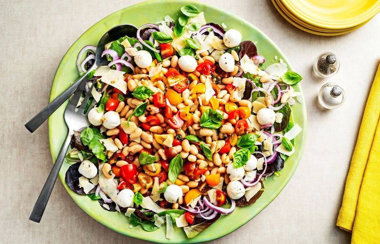 Pizza Salad with Marinated White Beans. MUST CREDIT: Photo for The Washington Post by Scott Suchman