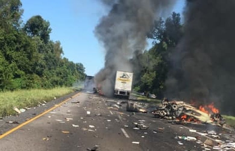 Louisiana police said a man who evacuated to Texas ahead of Hurricane Ida was killed on his way home in a 9-car crash caused by a big rig on Interstate 10. (The West Baton Rouge Sheriff’s Office/TNS) 26630727W 26630727W