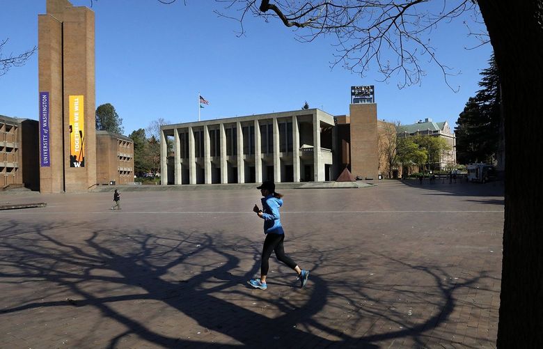 A runner and a walker are the only ones on Red Square on the University of Washington campus in Seattle.



It’s is virtually empty but for a few bicyclists or passersby moving through.


LO Linesonly Thursday April 9, 2020 213612 213612