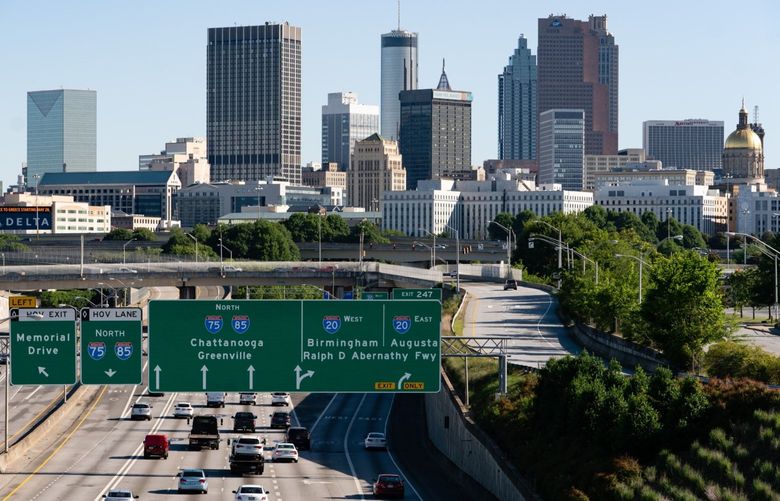 Traffic on Interstate 85 in Atlanta, Georgia, U.S., on Thursday, May 13, 2021. Five days after a criminal hack shut down deliveries of almost half the gasoline and diesel burned in the eastern U.S., the Atlanta area’s reserves of gas and diesel began to plummet. 775654416