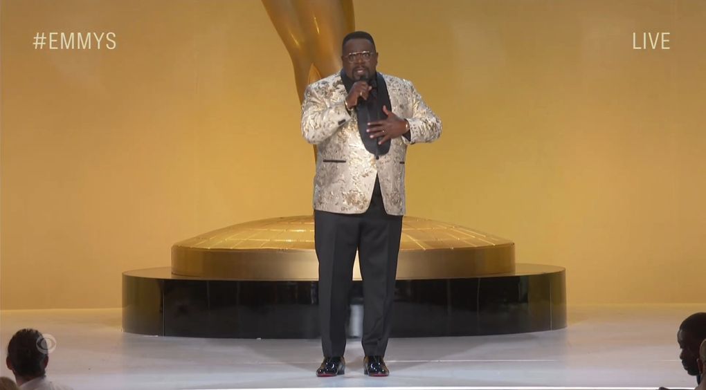 Cedric the Entertainer speaks Sunday, Sept. 19, 2021, during the Primetime Emmy Awards. (Television Academy via The Associated Press)