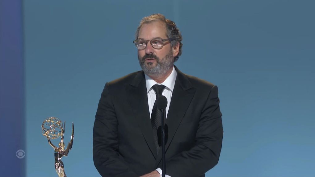 Scott Frank accepts the award for outstanding directing for a limited or anthology series or movie for “The Queen’s Gambit” during the Primetime Emmy Awards. (Television Academy via The Associated Press)