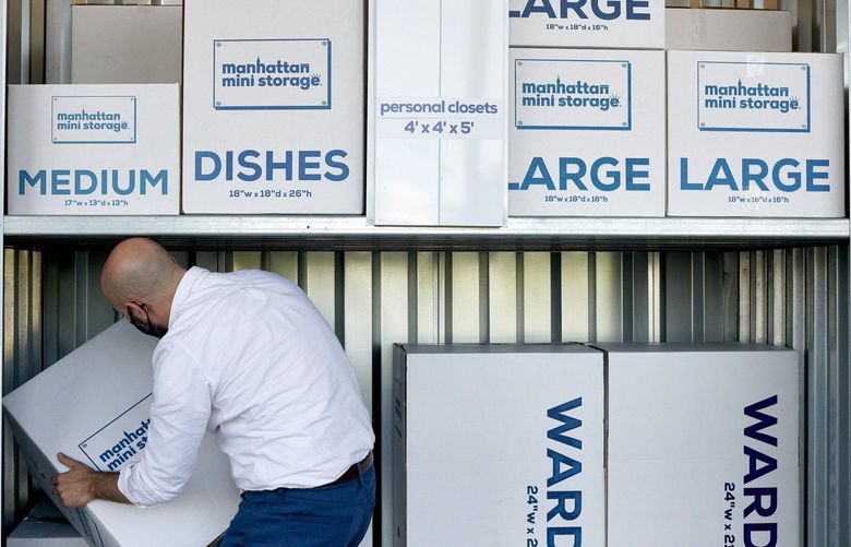 Jerome McCroy organizes boxes at a Manhattan Mini Storage location in Manhattan Sept. 11, 2021. Occupancy rates and rents for self-storage are at record highs, drawing investors and entrepreneurs looking for growth opportunities. (Gabby Jones/The New York Times) XNYT35