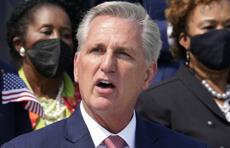U.S. House Minority Leader Kevin McCarthy (R-California) speaks during the 9/11 Remembrance Ceremony on Capitol Hill in Washington, D.C. on Monday, September 13, 2021. (Yuri Gripas/Abaca Press/TNS) 26881168W 26881168W