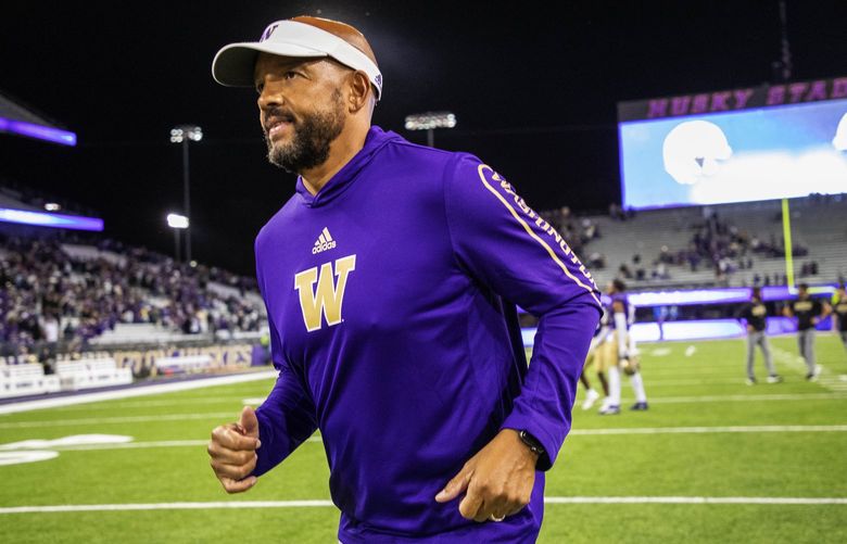 Jimmy Lake runs off the field with an overtime victory over Cal.
.
The University of California Golden Bears played the Washington Huskies in Pac-12 Football Saturday, September 25, 2021 at Husky Stadium, in Seattle, WA. 218270