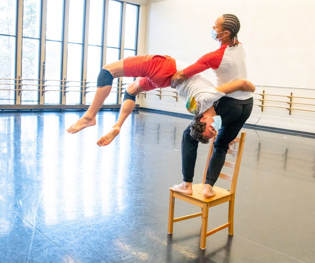 Chamber Dance Company members Roel Seeber and Abdiel Jacobsen rehearse Zvi Gotheiner’s “Chairs” earlier this year. (Jim Coleman)