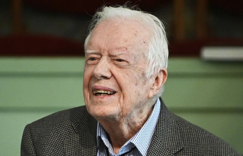 FILE – In this Nov. 3, 2019, file photo, former President Jimmy Carter teaches Sunday school at Maranatha Baptist Church in Plains, Ga. Carter is sometimes called a better former president than he was president. The backhanded compliment has always rankled Carter allies and, they say, the former president himself. Yet now, 40 years removed from the White House, the most famous resident of Plains, Georgia, is riding a new wave of attention as biographers, filmmakers, climate activists and CarterĂ¢â‚¬™s fellow Democrats push for a recasting of his presidential legacy. (AP Photo/John Amis, File)