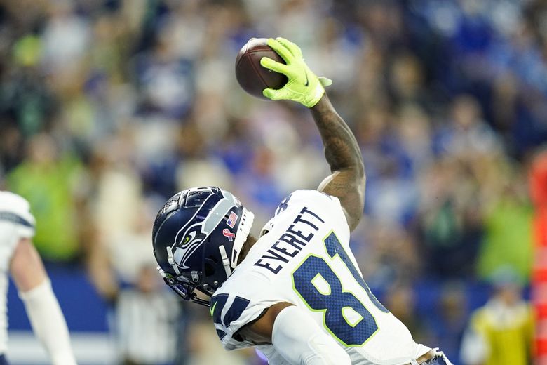 Seattle Seahawks tight end Will Dissly (89) during an NFL football game  against the Denver Broncos, Monday, Sept. 12, 2022, in Seattle, WA. The  Seahawks defeated the Bears 17-16. (AP Photo/Ben VanHouten