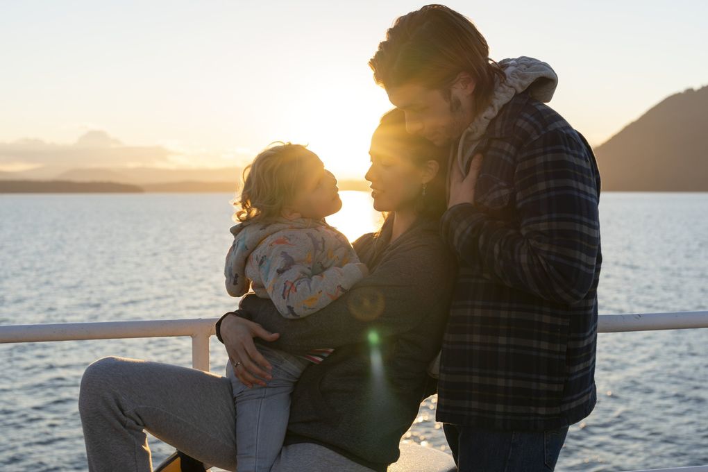 Rylea Nevaeh Whittet, Margaret Qualley and Nick Robinson star in “Maid,” based on the bestselling memoir by Stephanie Land and set in the Pacific Northwest. (Ricardo Hubbs / Netflix)