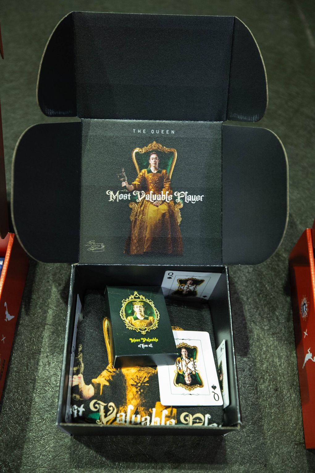 Some of the items sent to voters for WNBA MVP are shown Friday, including the Storm’s ‘Queen’ campaign for Breanna Stewart. (Dean Rutz / The Seattle Times)
