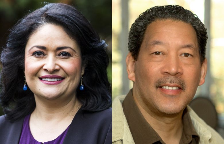 2021 Seattle mayoral candidates Lorena Gonzalez, left, and Bruce Harrell. (Courtesy of the campaigns)