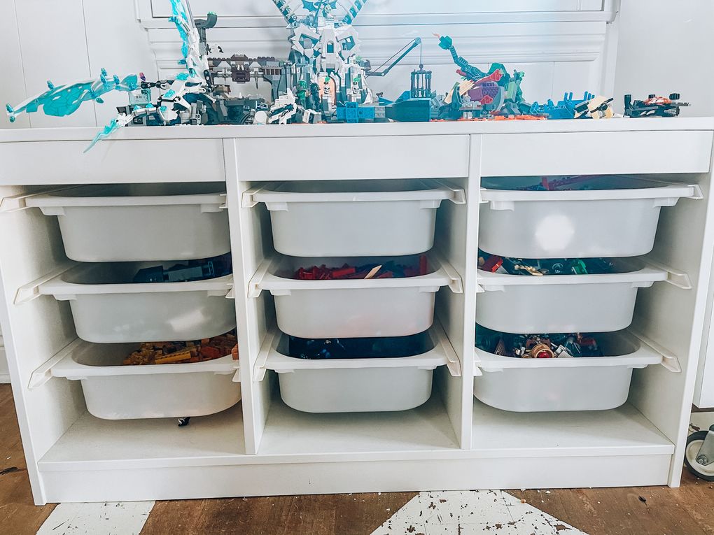 Podcaster Allie Casazza suggests separating Legos by color. She organizes her kids’ Legos with thin bins in storage furniture from Ikea. (Courtesy of Brian Casazza)