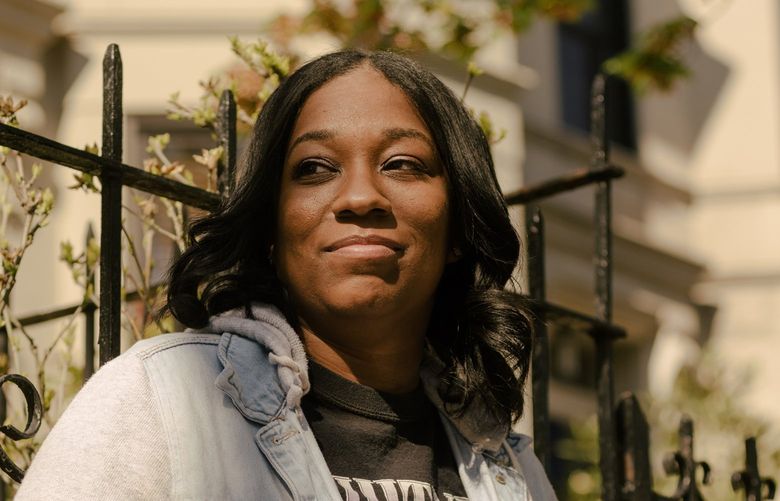 Brit Bennett, author of “The Vanishing Half,” in Brooklyn, on April 29, 2020. Bennett’s novel about twin Black sisters who decide to take very different paths through life, is among the 10 fiction contenders for this year’s National Book Award. (Daniel Dorsa/The New York Times)