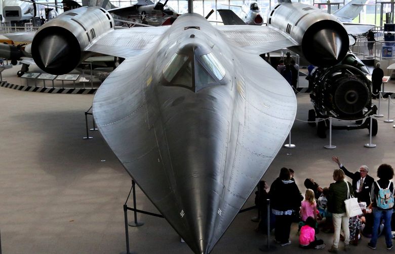 Beside a Lockheed Blackbird, the fastest and highest-flying air-breathing production plane ever built, a docent at the Museum of Flight discusses the aircraft capable of flying more than there times the speed of sound built in 1963. Ninety-fiver per cent of the plane’s structure is titanium to withstand the heat generated by flying 2,000 miles-per-hour.
LO
Thursday May 25, 2017