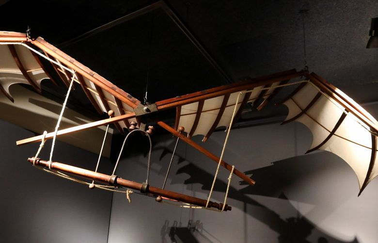 Da Vinci was fascinated with the possibility of human flight. This depiction of a flying machine would flap the wings and the pilot would lie flat in it.
exhibit at MOHAI
Friday July 23, 2021 217700