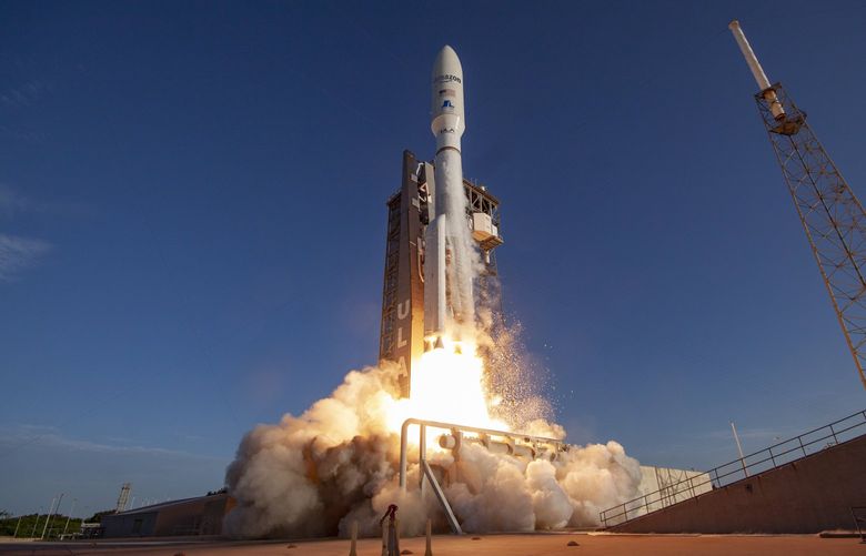 A computer rendering of an Atlas V launch. Amazon announced today, April 19, 2021, an agreement with United Launch Alliance (ULA) to secure nine Atlas V launch vehicles to support Project Kuiper.