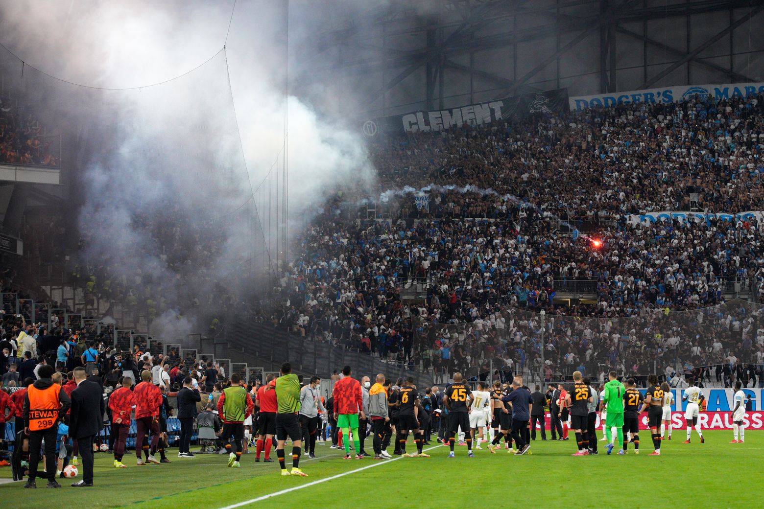 marseille galatasaray match halted after rivals fans clash the seattle times