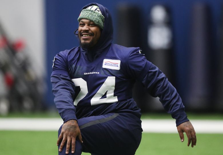 Marshawn Lynch is seen at Seahawks practice, Tuesday, Dec. 24, 2019. (Ken Lambert / The Seattle Times)