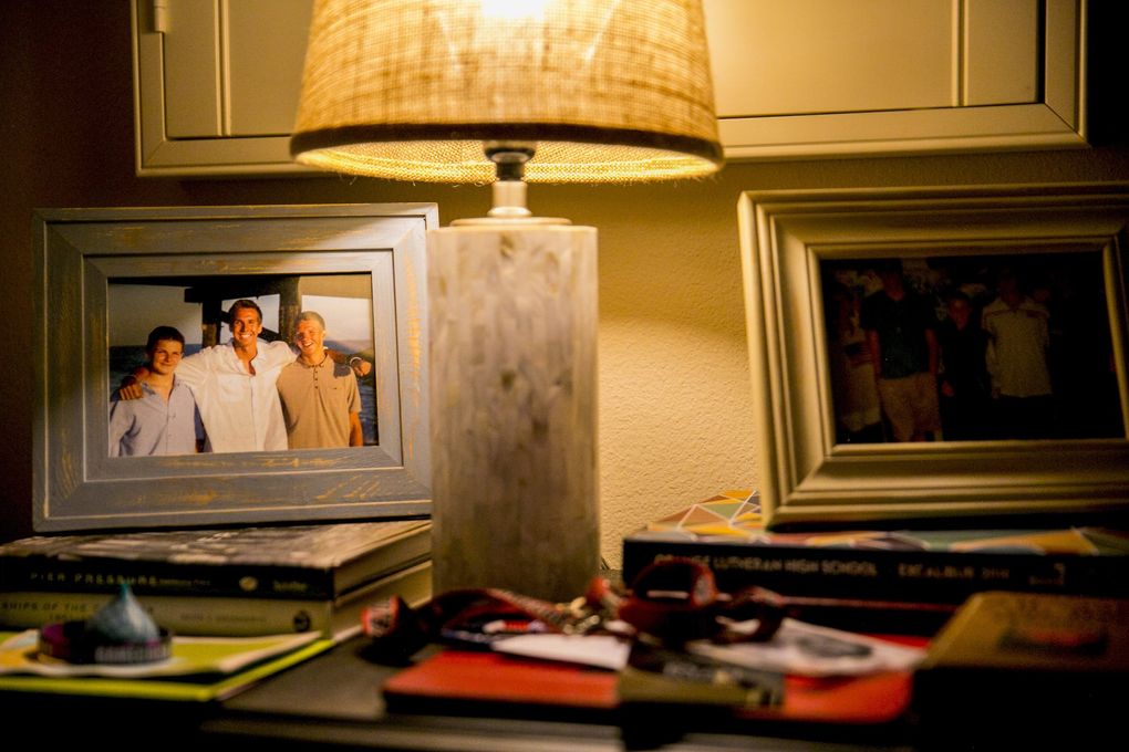 A picture of the Hilinski brothers sits on Ryan’s nightstand. The first time he put on a helmet, it was to help his brothers practice running over a defender. (Sam Hodgson / The New York Times)