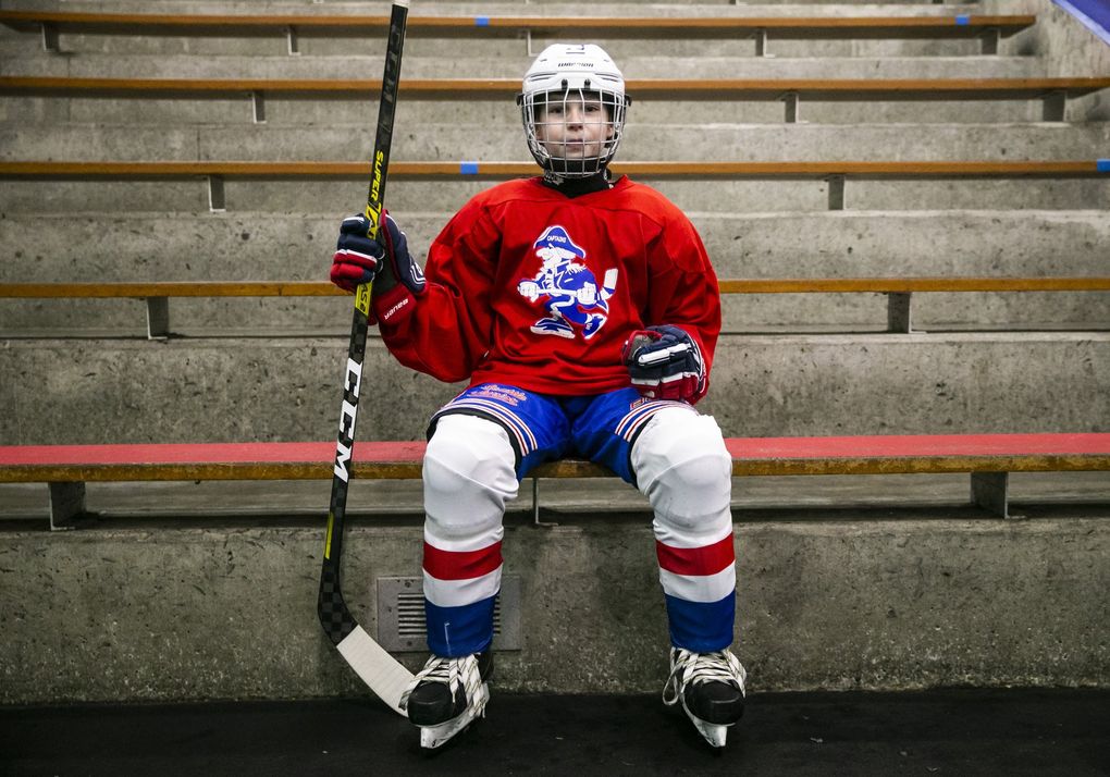 Eleven-year-old Natalya Dufour on a Seattle Juniors Co-Ed team before practice at Olympic View Arena in Mountlake Terrace on Wednesday, Oct. 5, 2021.
Young players and coaches are creating a future where hockey is more accessible and diverse.
(Amanda Snyder / The Seattle Times)
