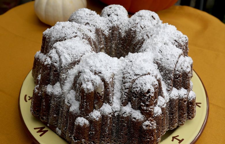 Between October and December, Sarah Kieffer’s chocolate pumpkin pound cake is the go-to dessert recipe for Rebekah Denn’s family. Credit: Greg Gilbert / The Seattle Times.