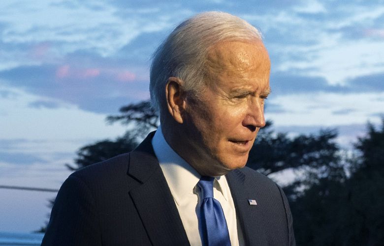 President Joe Biden speaks to reporters on the South Lawn upon arrival at the White House in Washington, Friday, Oct. 15, 2021. (AP Photo/Manuel Balce Ceneta) DCMC113 DCMC113