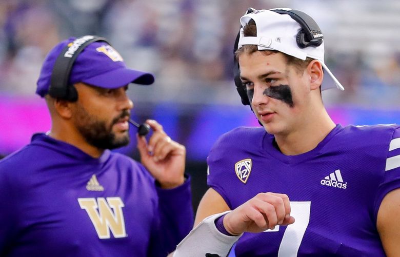 Husky Stadium – University of Washington Huskies vs. UCLA Bruins – 101621
Washington Huskies quarterback Sam Huard on the sidelines during the first quarter Saturday, Oct. 16, 2021, in Seattle. 218525
