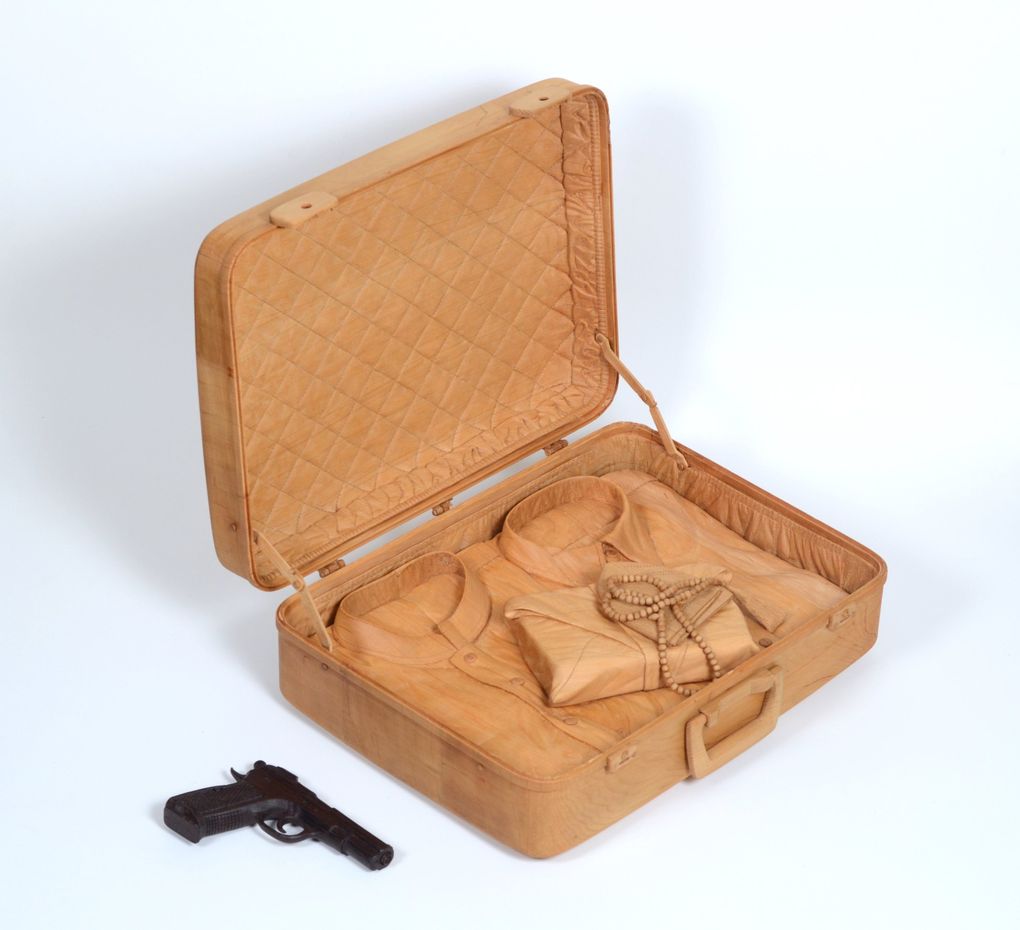 A work in carved pine by Humaira Abid, a local artist represented by Greg Kucera Gallery who grew up in Lahore, Pakistan, and whose work deals with themes of gender, violence and searching for home. (Adeel Ahmed)