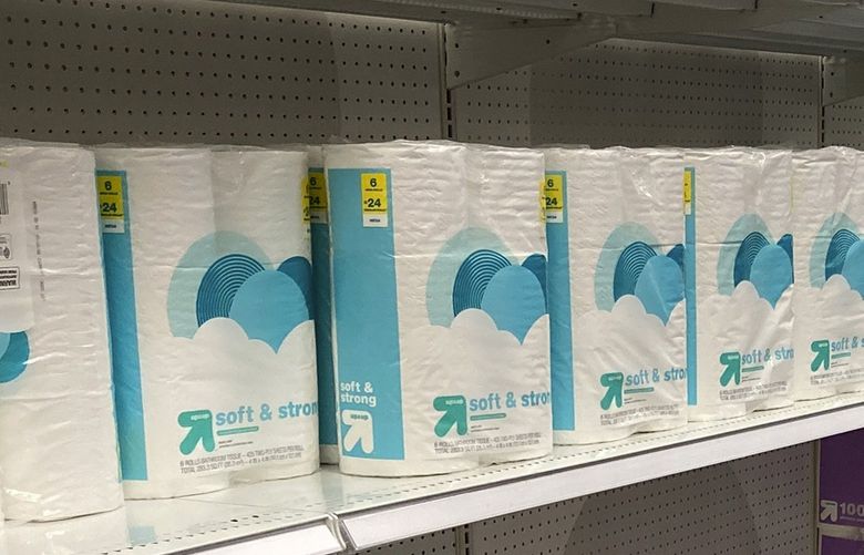 Hold For Biz—A small amount of packages of toilet paper sit on a display in a Target store late Tuesday, Oct. 19, 2021, in Glendale, Colo. (AP Photo/David Zalubowski) CODZ103 CODZ103