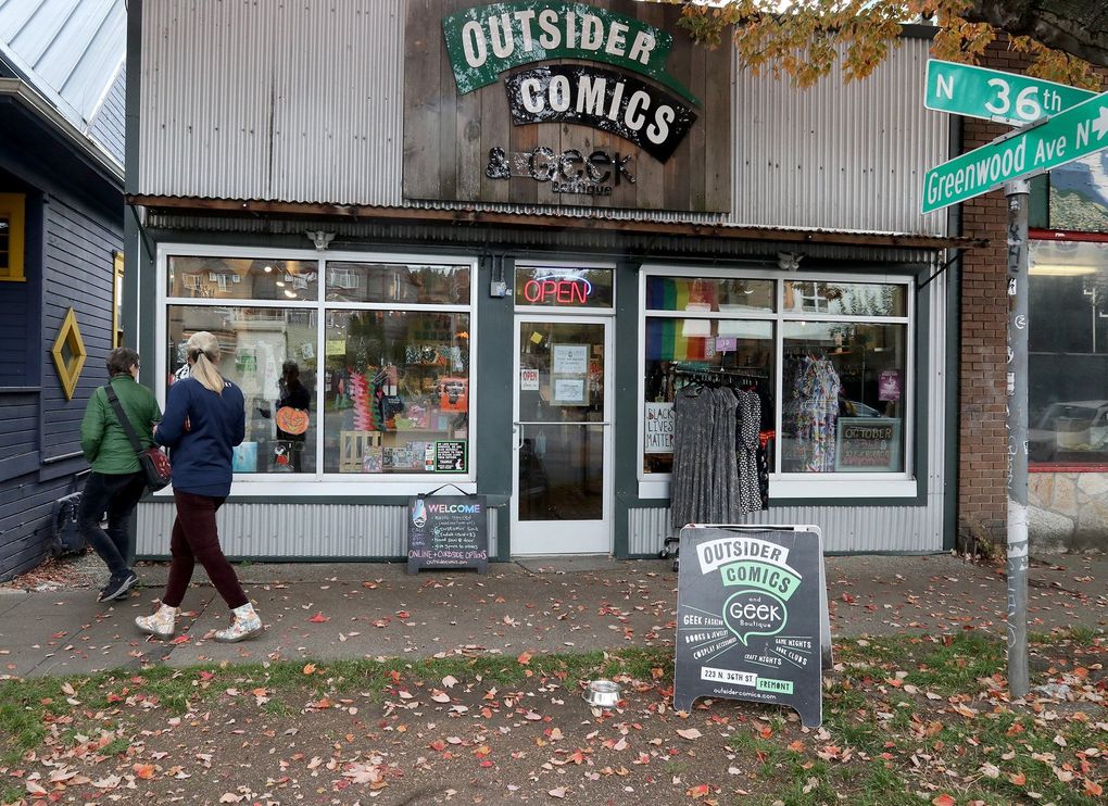 Outsider Comics and Geek Boutique is on North 36th Street in Fremont. (Greg Gilbert / The Seattle Times)