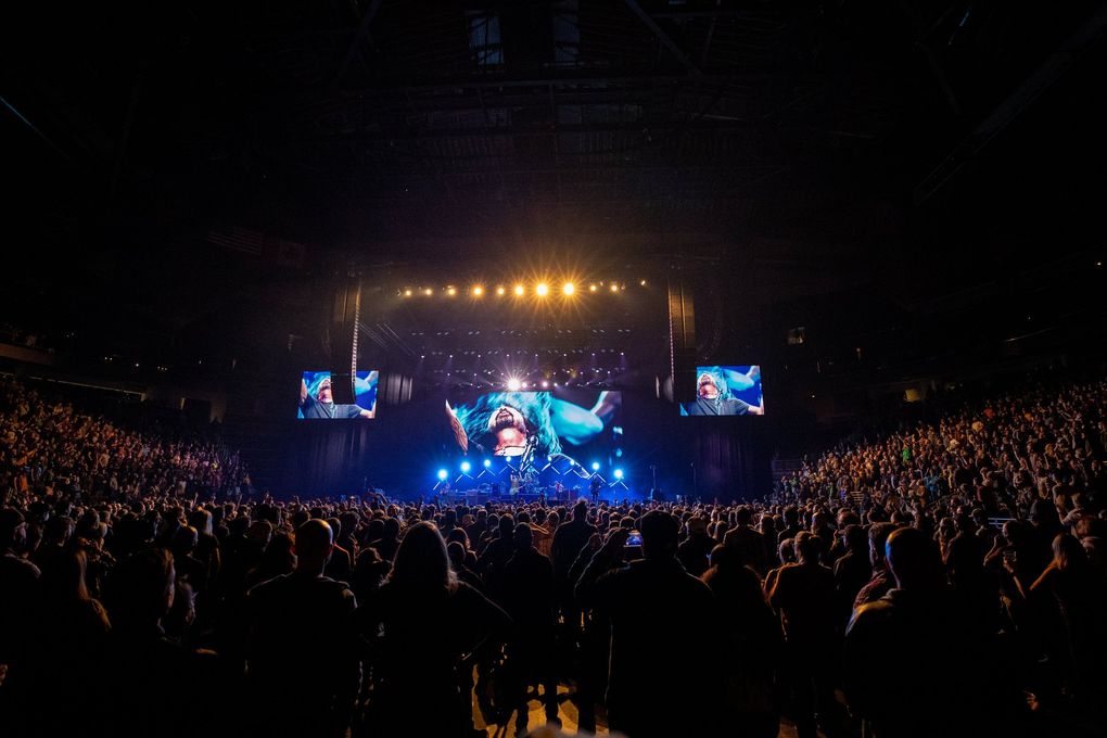 The Foo Fighters perform Tuesday at Climate Pledge Arena in Seattle. (Jennifer Buchanan / The Seattle Times)
