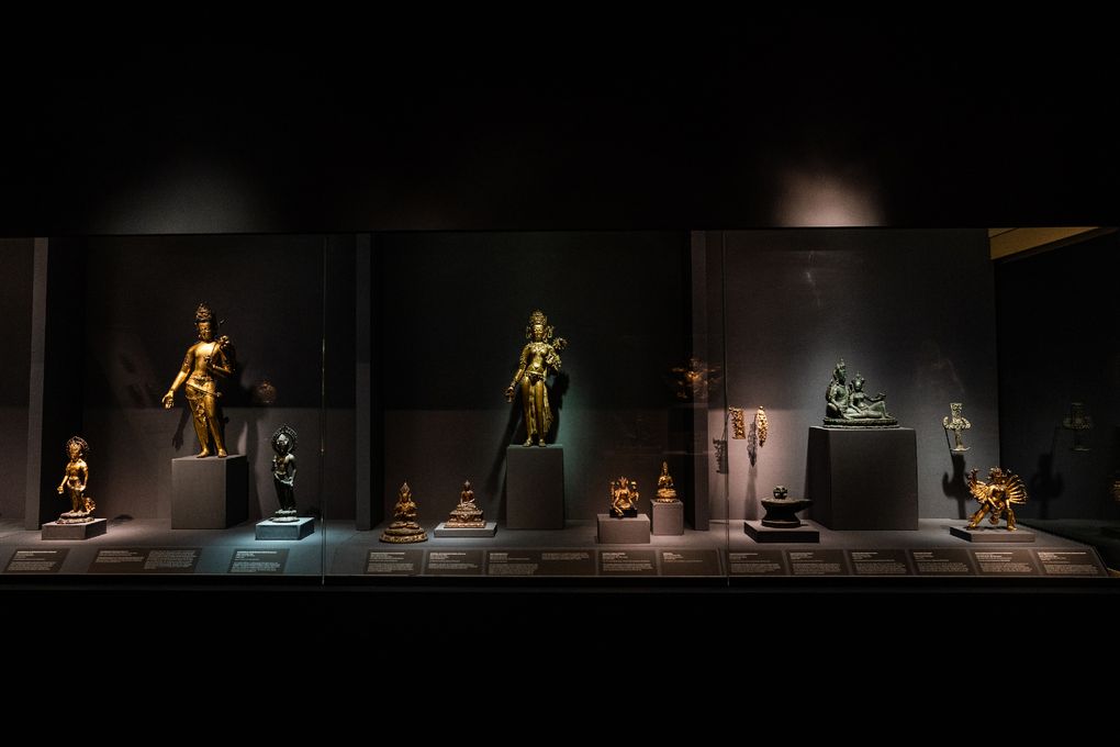 Religious artifacts, including one donated by Douglas Latchford and an auction house he worked with, are displayed at The Metropolitan Museum of Art in New York City on May 3, 2021. (Washington Post photo by Salwan Georges)