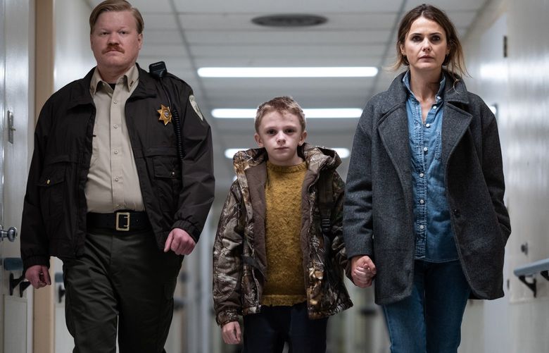 (From L-R): Jesse Plemons, Jeremy T. Thomas and Keri Russell in the film ANTLERS. Photo by Kimberley French. © 2021 20th Century Studios All Rights Reserved