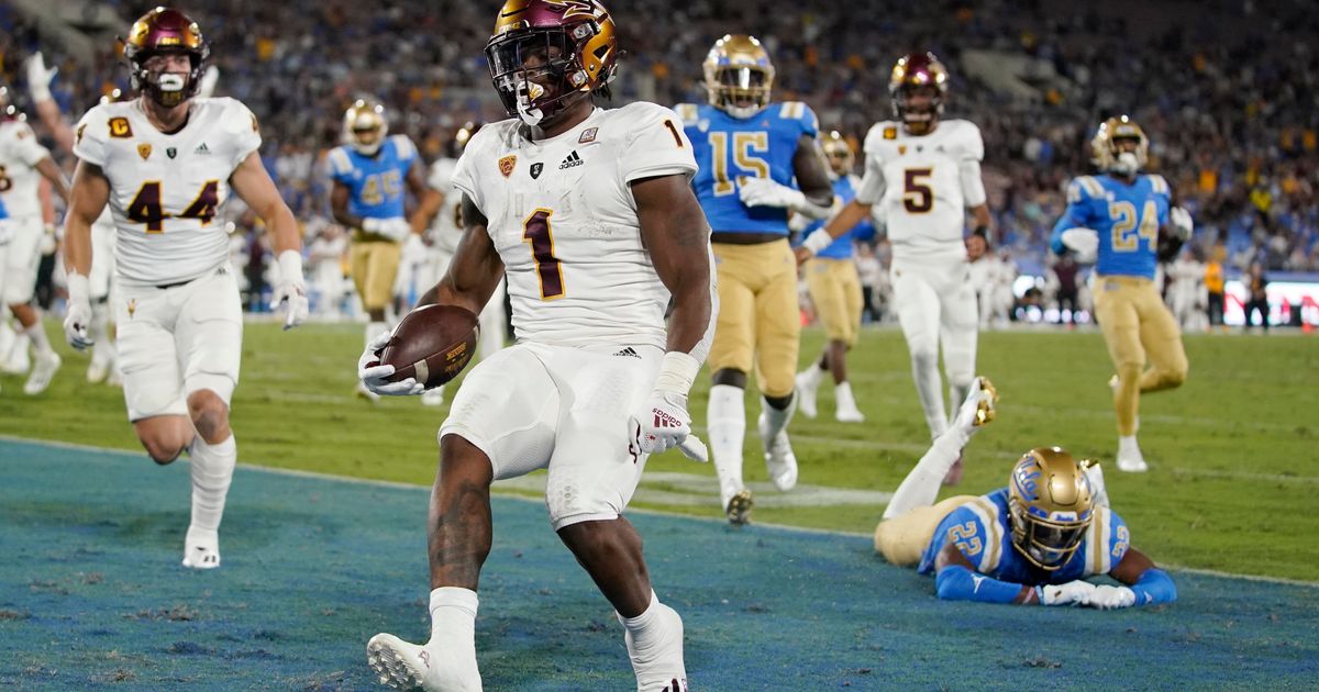 Arizona State celebrates a touchdown as they beat No. 20 (at the time) UCLA