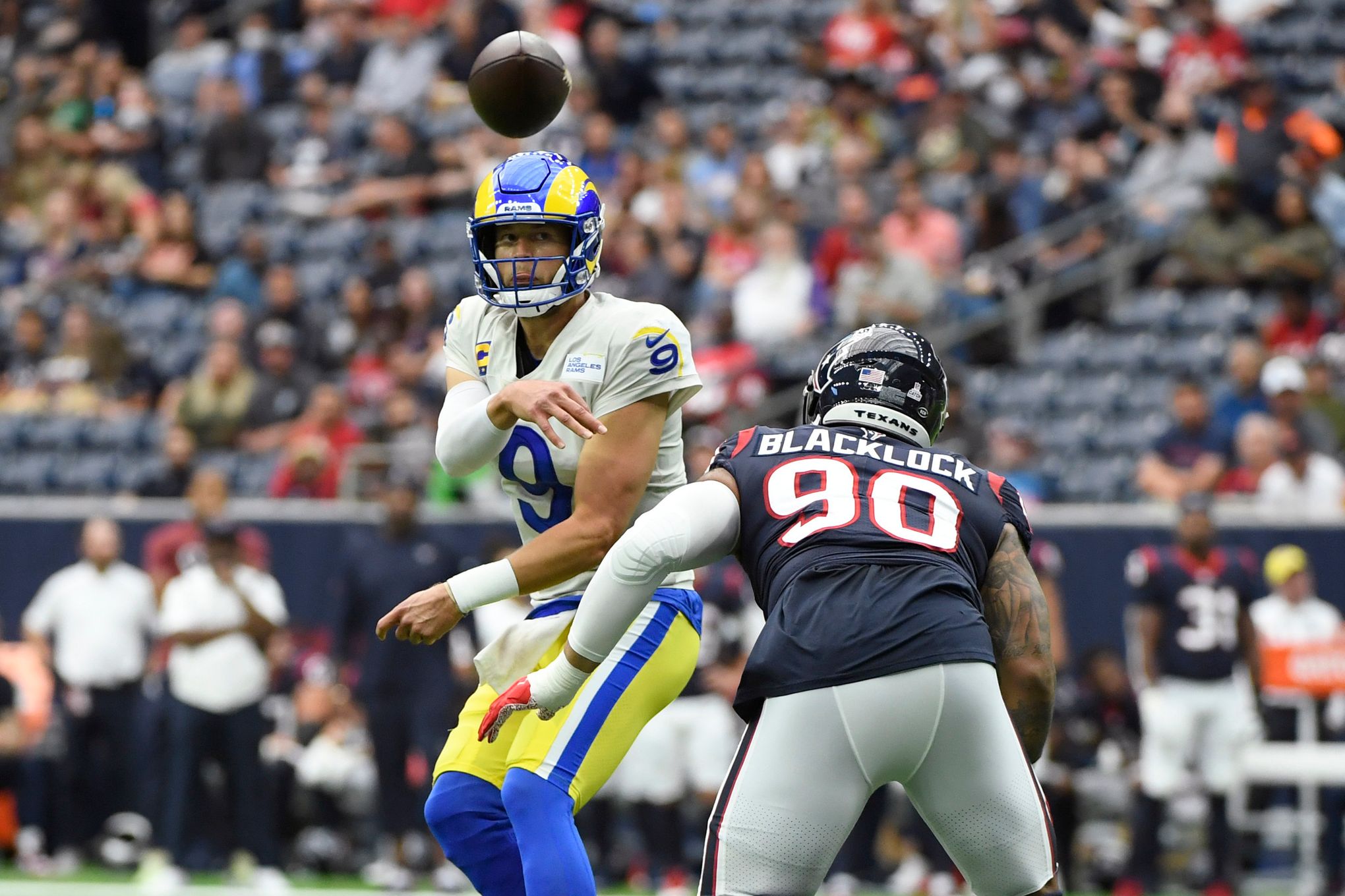 Los Angeles Rams quarterback Matthew Stafford connects with wide receiver  Van Jefferson to convert on third down