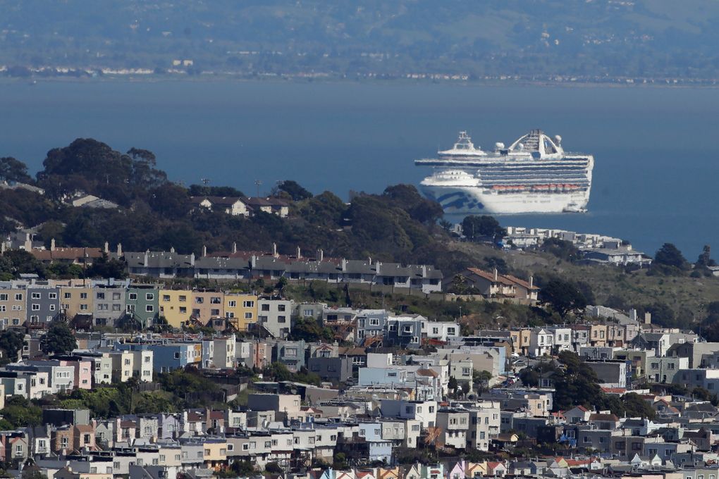 FILE – In this March 31, 2020, file photo, the Grand Princess cruise ship, carrying crew and passengers struck with the coronavirus, is shown in San Francisco. Cruise ships are returning to San Francisco after a 19-month hiatus brought on by the pandemic in what’s sure to be a boost to the city’s economy, the mayor announced Friday, Oct. 8, 2021. (AP Photo/Jeff Chiu, File)