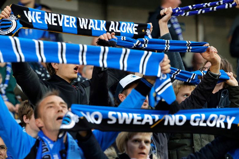 Fans and supporters of Brugge pictured during a soccer game