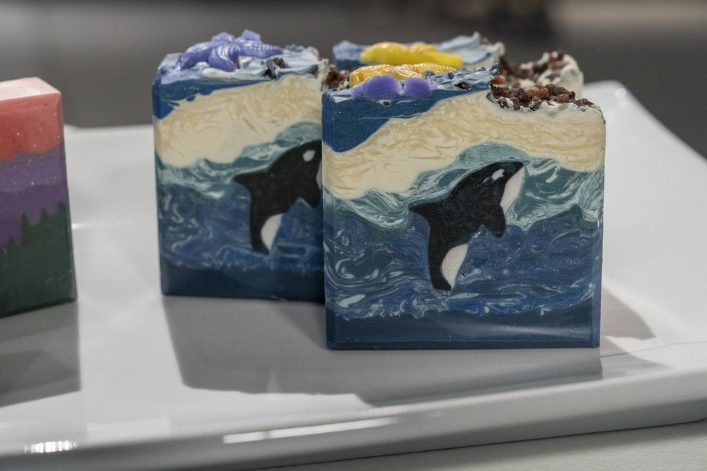 Roxanne Moore of Seattle made soaps with orca designs as part of “Meet Your Makers Showdown” on discovery+. (Gilles Mingasson / Getty Images)