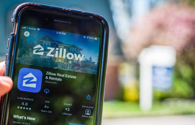 The Zillow app on a mobile phone arranged in Dobbs Ferry, New York, U.S., on Saturday, May 1, 2021. Zillow Group Inc. is scheduled to release earnings figures on May 4. 775650966