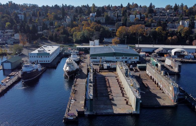 The Foss Shipyard, seen from the air Sunday, Oct. 31, 2021 in Seattle, is closing. 218690