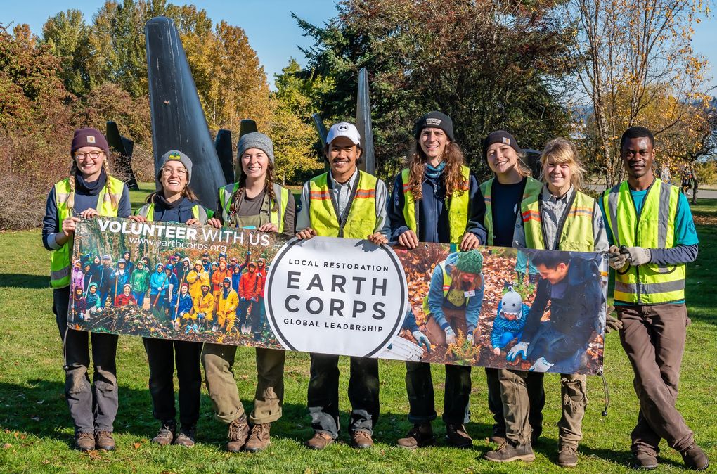 EarthCorps staff and volunteers spent a day planting trees and plants at Magnuson Park for Green Seattle Day 2019. (Andy Watson)