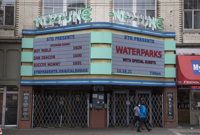 The Neptune Theatre, located at the corner of Brooklyn Avenue Northeast and Northeast 45th Street in Seattle’s University District, is celebrating its 100th anniversary this November. (Ellen M. Banner / The Seattle TImes)