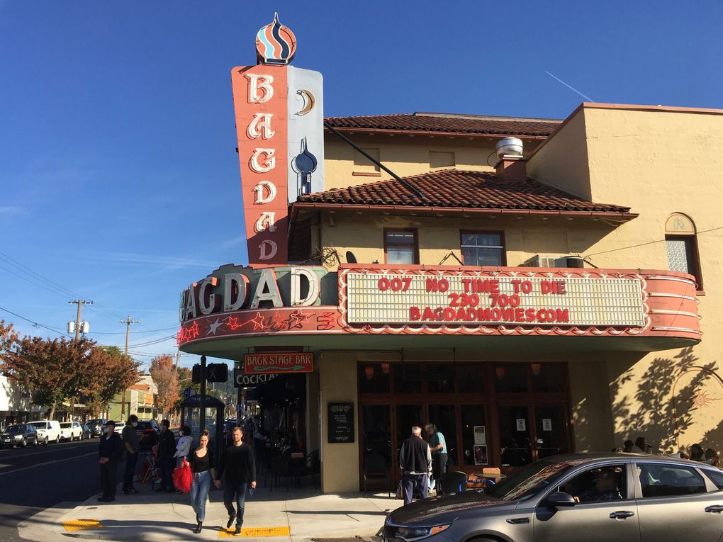 The McMenamins Bagdad Theater is an easy place to forgo butter on your popcorn, with its impressive array of powdered toppings, including nutritional yeast. (Brendan Kiley / The Seattle Times)