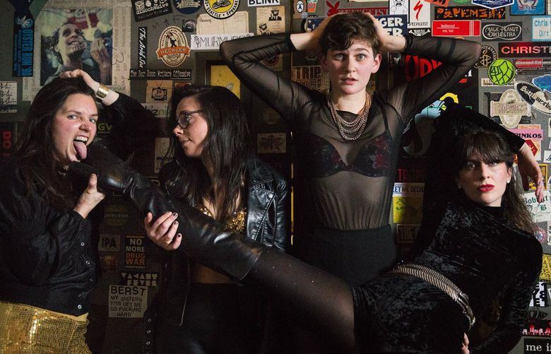 Seattle band Thunderpussy, from left, Whitney Petty, Leah Julius, Ruby Dunphy and Molly Sides, photographed after playing a show at Elysian Brewing on Capitol Hill on Friday, Jan. 13, 2017. The band’s attempts to trademark their name have been caught up in a case before the Supreme Court involving the Asian band The Slants and the Washington Redskins.