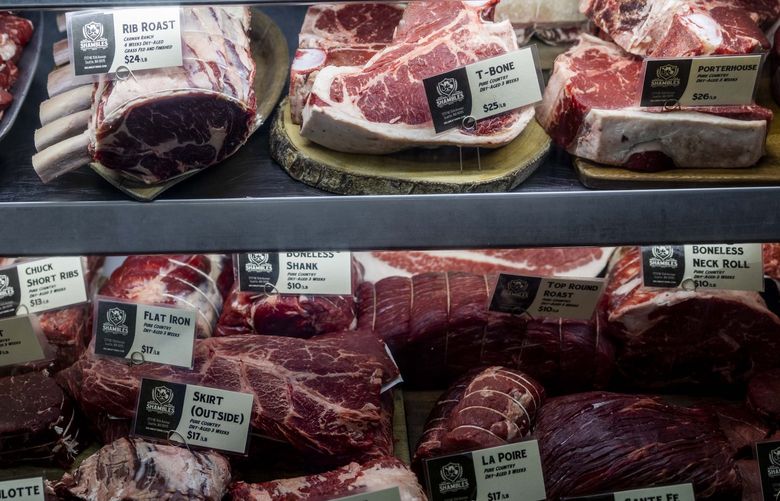 An assortment of meats in the display at Shambles in Seattle on Thursday, Nov. 18, 2021. 218853