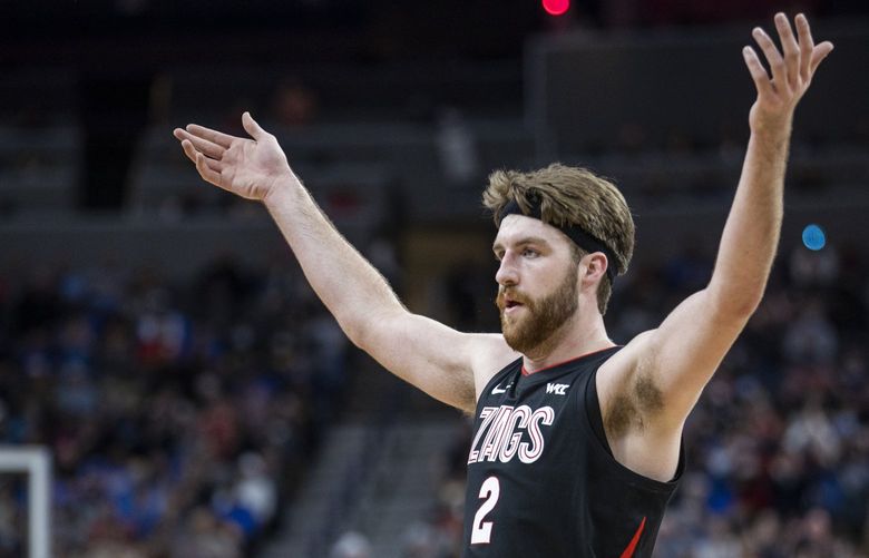 Gonzaga forward Drew Timme gestures to the crowd during the first half of the team’s NCAA college basketball game against UCLA on Tuesday, Nov. 23, 2021, in Las Vegas. (AP Photo/L.E. Baskow) NVLB104 NVLB104