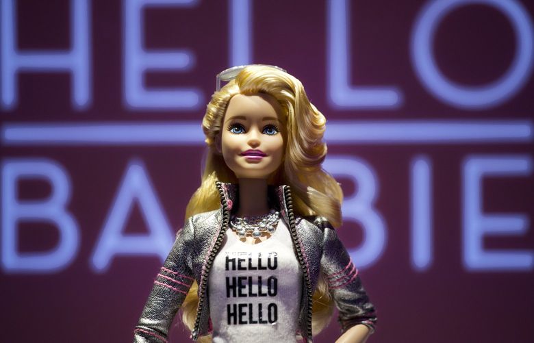 FILE – In this Feb. 14, 2015 file photo, Hello Barbie is displayed at the Mattel showroom during the North American International Toy Fair in New York. The toy records and stores conversations between kids and their dolls to improve speech-recognition technology and help its makers create more relevant automated responses for kids. Parents concerned about privacy can review and delete those conversations by visiting a website. (AP Photo/Mark Lennihan, File)