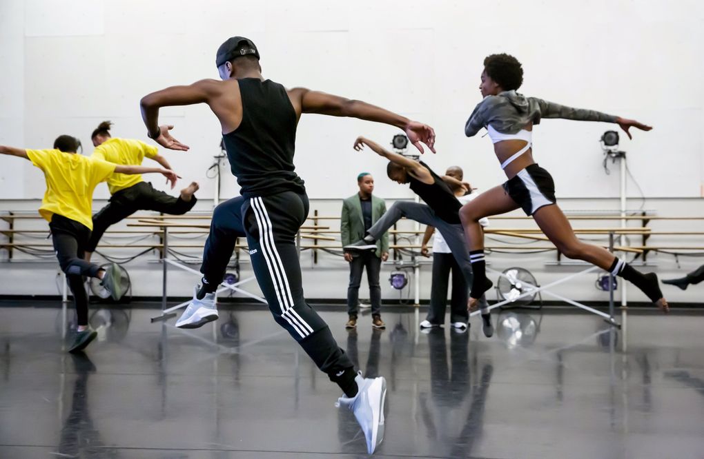 Dancers rehearse “Black Bois” at the University of Washington in 2020. (Erika Schultz / The Seattle Times)