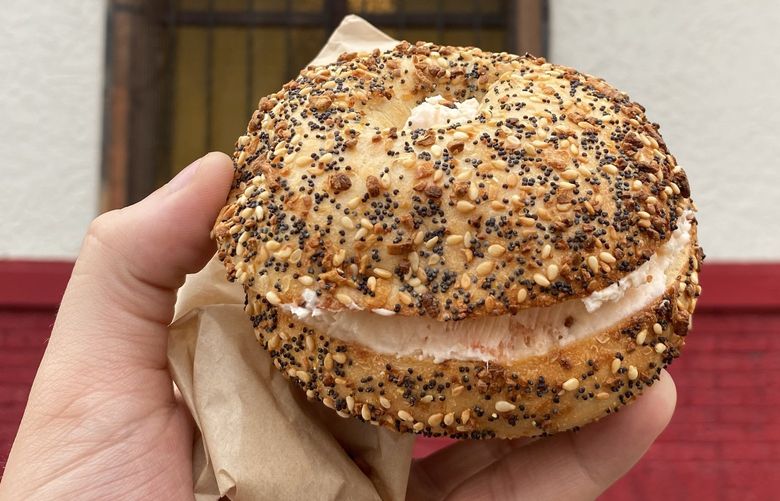 Dingfelder’s Delicatessen offers this bagel with lox schmear on an everything bagel from Blazing Bagels.