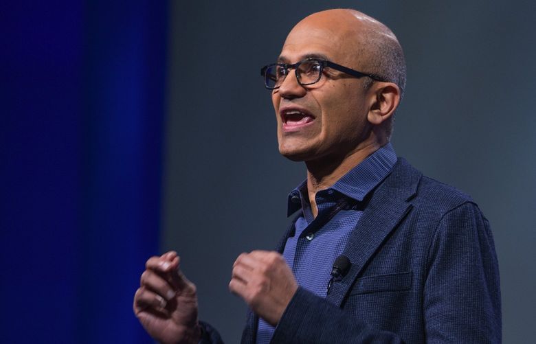 Microsoft CEO Satya Nadella addresses board members and shareholders during Microsoft’s annual shareholders meeting at Meydenbauer Center in Bellevue on November 28, 2018. 208590
